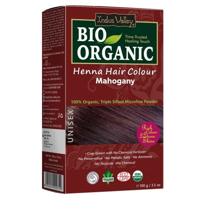Naturalna Henna Mahoń Indus Valley ECOCERT 100 g