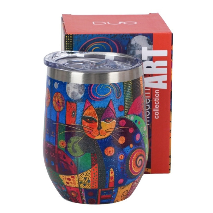 Kubek termiczny Artystyczny Kot DUO 330 ml stal nierdzewna