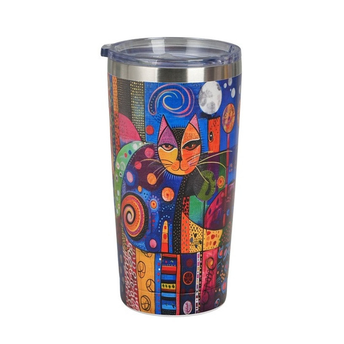 Kubek termiczny Artystyczny Kot DUO 600 ml stal nierdzewna
