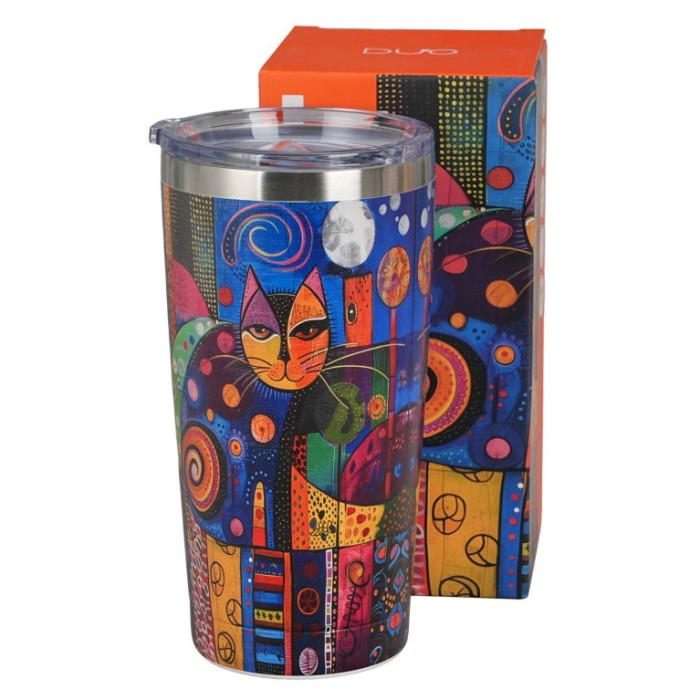 Kubek termiczny Artystyczny Kot DUO 600 ml stal nierdzewna