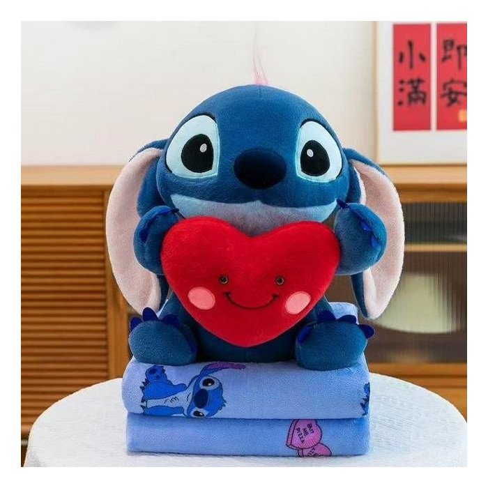 Maskotka Stitch z serduszkiem i kocykiem 2w1 granatowa przytulanka