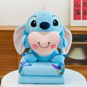 Maskotka Stitch z serduszkiem i kocykiem 2w1 błękitna przytulanka