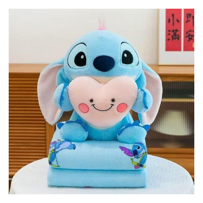 Maskotka Stitch z serduszkiem i kocykiem 2w1 błękitna przytulanka