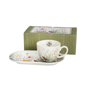Filiżanka z talerzykiem Rudzik DUO 450 ml porcelana New Bone China
