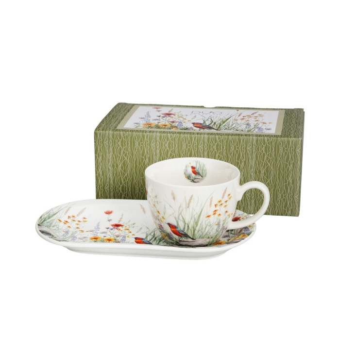 Filiżanka z talerzykiem Rudzik DUO 450 ml porcelana New Bone China