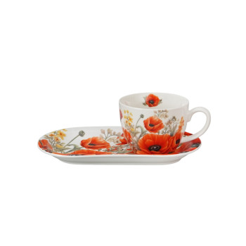 Filiżanka z talerzykiem Czerwone Maki DUO 450 ml porcelana New Bone China
