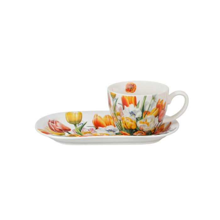Filiżanka z talerzykiem Tulipany DUO 450 ml porcelana New Bone China