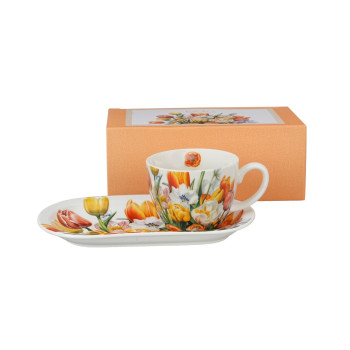 Filiżanka z talerzykiem Tulipany DUO 450 ml porcelana New Bone China 2