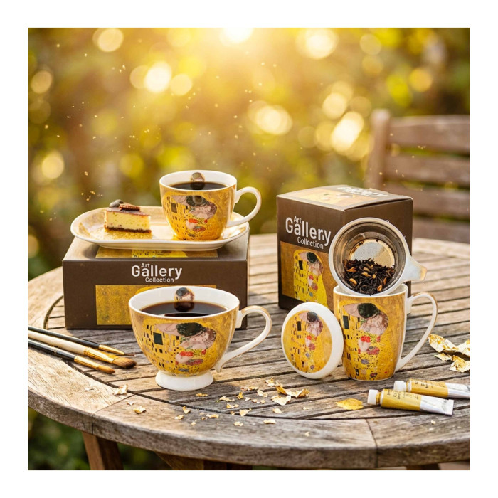 Filiżanka z talerzykiem Klimt Pocałunek 450 ml DUO