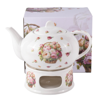 Czajniczek z podgrzewaczem Piwonie 1200 ml DUO porcelana New Bone China