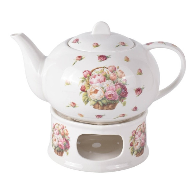 Czajniczek z podgrzewaczem Piwonie 1200 ml DUO porcelana New Bone China