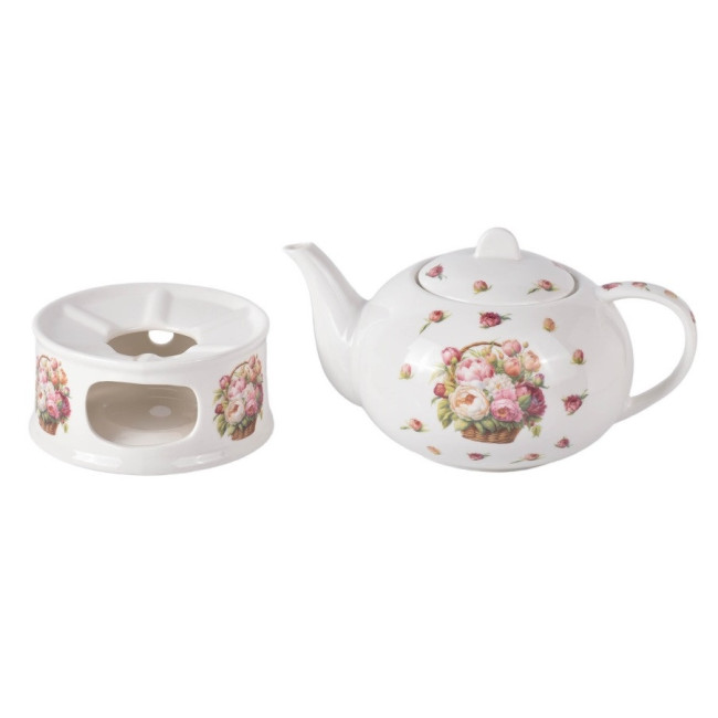 Czajniczek z podgrzewaczem Piwonie 1200 ml DUO porcelana New Bone China