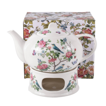 Czajniczek z podgrzewaczem Ptasi Ogród 1200 ml DUO porcelana New Bone China