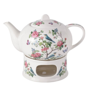 Czajniczek z podgrzewaczem Ptasi Ogród 1200 ml DUO porcelana New Bone China 2
