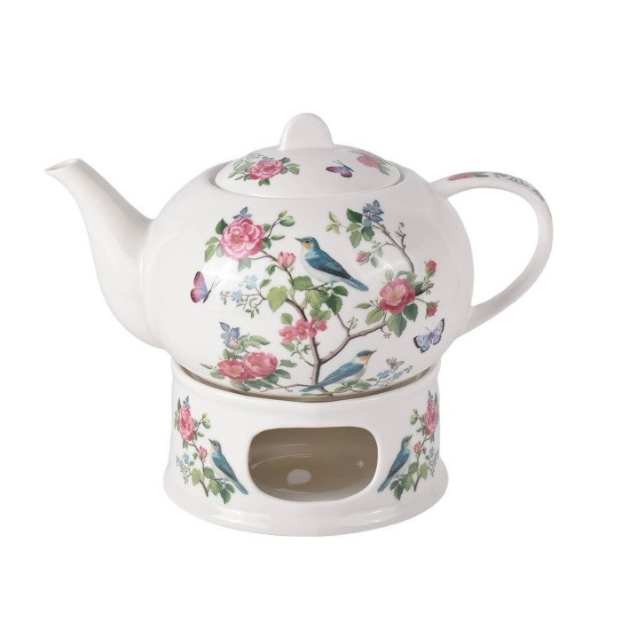 Czajniczek z podgrzewaczem Ptasi Ogród 1200 ml DUO porcelana New Bone China