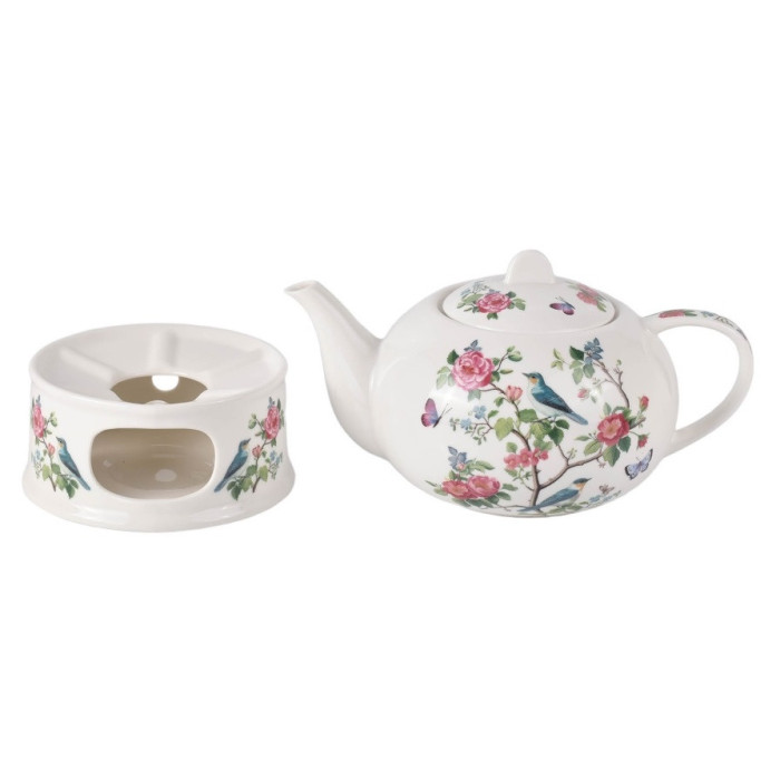 Czajniczek z podgrzewaczem Ptasi Ogród 1200 ml DUO porcelana New Bone China