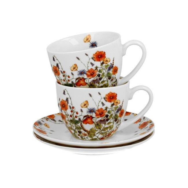 Komplet 2 filiżanek ze spodkami Rudzik 270 ml DUO | Porcelana New Bone China