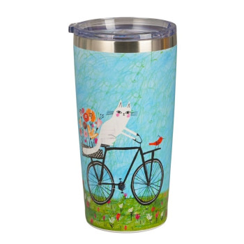 Kubek termiczny Kot na Rowerze 600 ml DUO | Stal nierdzewna 18/8