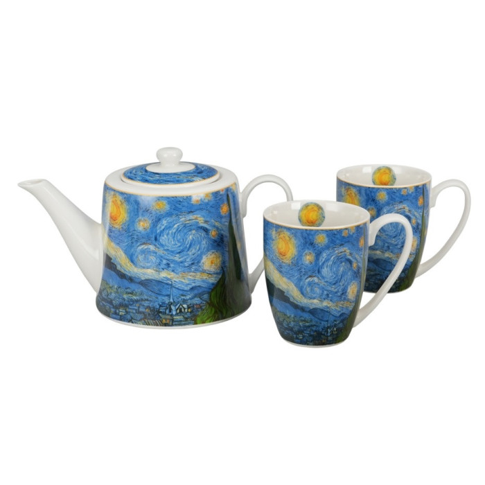 Zestaw z dzbankiem z zaparzaczem i 2 kubkami Gwiaździsta Noc Van Gogh DUO