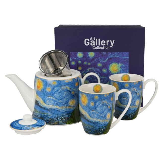 Zestaw z dzbankiem z zaparzaczem i 2 kubkami Gwiaździsta Noc Van Gogh DUO
