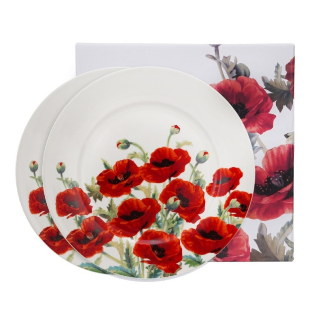 Komplet 2 talerzy deserowych Polne Maki DUO 19 cm | Porcelana New Bone China