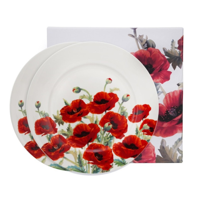 Komplet 2 talerzy deserowych Polne Maki DUO 19 cm | Porcelana New Bone China