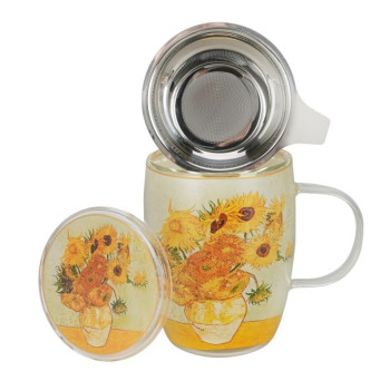 Szklany kubek z zaparzaczem Van Gogh Słoneczniki 350 ml DUO