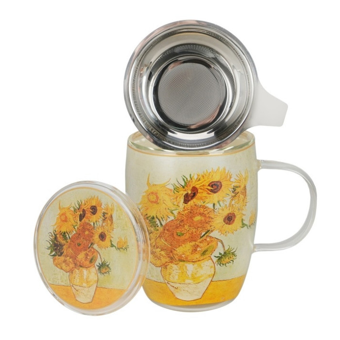 Szklany kubek z zaparzaczem Van Gogh Słoneczniki 350 ml DUO