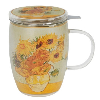 Szklany kubek z zaparzaczem Van Gogh Słoneczniki 350 ml DUO 2