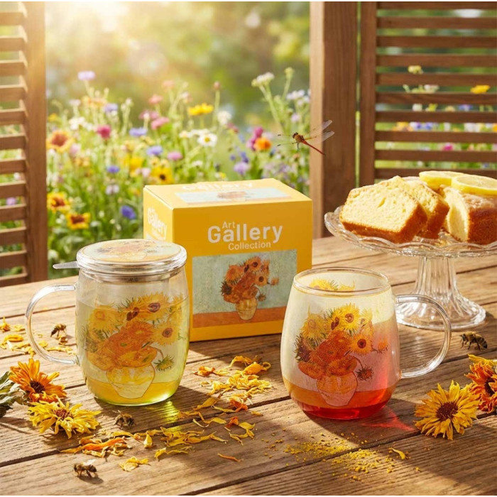 Szklany kubek z zaparzaczem Van Gogh Słoneczniki 350 ml DUO