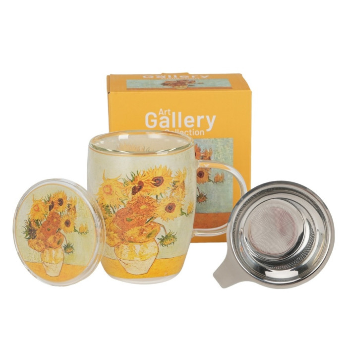 Szklany kubek z zaparzaczem Van Gogh Słoneczniki 350 ml DUO