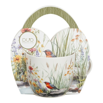 Kubek w koszyczku Rudzik w Ogrodzie 460 ml DUO