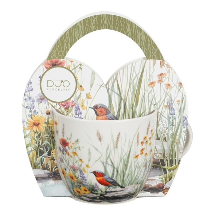 Kubek w koszyczku Rudzik w Ogrodzie 460 ml DUO