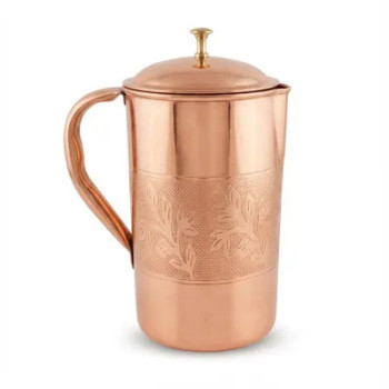 Miedziany dzbanek 1,5 l z roślinnym ornamentem Ayur Water
