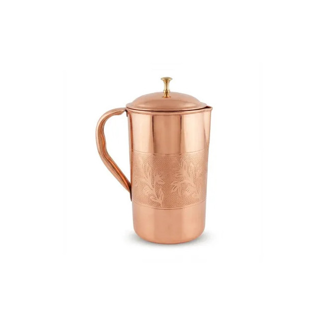 Miedziany dzbanek 1,5 l z roślinnym ornamentem Ayur Water