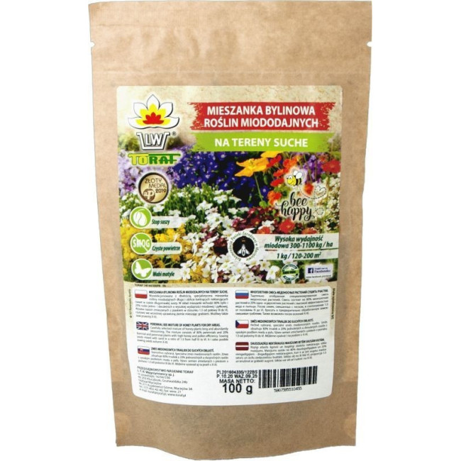 Mieszanka bylinowa roślin MIODODAJNYCH na tereny suche 100g TORAF
