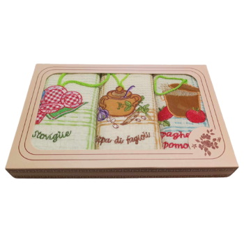 Komplet ścierek kuchennych bawełnianych z haftem 3 szt. 42x64 cm
