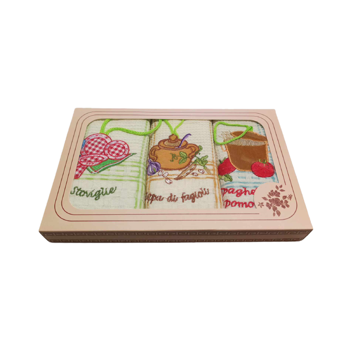 Komplet ścierek kuchennych bawełnianych z haftem 3 szt. 42x64 cm